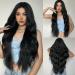 28inch Long Black Wig for Women Natural Looking Synthetic Long Wavy Wigs Middle Part Heat Resistant Long Wig for Daily Party Wear (Black)