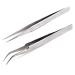 SurgicalOnline Tweezers for Eyelash Extension - Straight and Curved Pointed Tweezers - Professional Stainless Steel Precision Tweezers Set - 2 Pcs - (Silver)