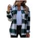 routinfly Women's Casual Plaid Button Down Wool Blend Shirt Jacket Spring Autumn Lapel Coat Trench Jacket Shacket Coat XL Green