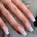 QINGGE White Pink French Tip Press on Nails Long Length Coffin Fake Nails Stick on Nails Glue on Nails Glossy Acrylic Nails False Nails for Women 24Pcs A1 Pink White French Tip