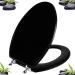 Black Elongated Toilet Seat Natural Wood Toilet Seat with Zinc Alloy Hinges, Easy to Install also Easy to Clean, Scratch Resistant Toilet Seat by Angol Shiold (Elongated, Black) Elongated Black