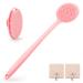 Pink Long Handled Silicone Body Scrubbers for Women - Double Sided Scrub Brush for Back Scrubbing and Showering with Hook