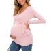 Love2Mi Women Maternity Breastfeeding Tops Long Sleeve V-Neck Cute Maternity Clothes S Dark Pink-long