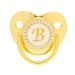 Schnuller with 26 letters curved design silicone pacifier glittering golden pacifier with clips for 6 to 18 months (letter B)