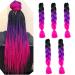 Jumbo Braiding Hair 5PCS/Lot Ombre Kanekalon Pre Stretched Braiding Hair Extensions High Temperature Synthetic Burgundy Blonde Kids Hair 24 Inch Hair for Braiding (black-purple-rose)