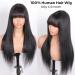 ALIPOP 20 Inch Brazilian Human Hair Wig with Bangs - 150% Density Straight Lace Overhead Wig for Women - Glueless and Natural Look - Buy Online on GoSupps.com