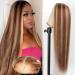 WIG GLUEST REAL HAIR WIG YDDM 5x5 HD Lace 24 Inch Highlight Lace Front Wig Human Hair for Black Women Pre Plucked Pre Cut 180% Density Bone Straight Human Wig Glueless Lace Warman Hair Hair 5x5 4/27 Straight Wig