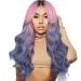 Battnot hair part for women gold pink purple mix color Long curly straight straight women girl cosplay party corrugated synthetic full wig curly hairstyle hairpin (28''70cm purple) 28'70cm purple