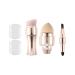 VOCOSTE 4 in 1 Portable Makeup Brush Set Foundation Sponge Brush Lip Brush Eyeshadow Brush Blush Brush Plastic Handle Gold Tone 4.7Inch Height