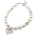 Alfie Pet - Pinky Crystal Heart Pearl Necklace - Size: L (12"- 14") for Dogs and Cats Large Single