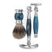 Safe Razor Classic Razor Set Men Razor Kit Manual Razor Kit Men Manual Safety Double Edge Razor Set + Razor brush kit + stand holder (blue)