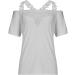 Gray X-Large Cutout Cold Shoulder Lace Patchwork T Shirt - Women's Plus Size V-Neck Floral/Solid Blouse | Summery Casual Short Sleeve Top - Buy Online on GoSupps.com