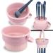 Makeup Brush Cleaner Mat 3 in 1 Silicone Makeup Brush Cleaning Bowl with Drying Holder Brush Cleaning Scrubber Tool Cosmetic Brush Cleaner with Holder for Storage Stand (Pink)