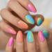 Shiny Colorful Press On Nails Short Colorful Ombr Style Rainbow Fake Nails Medium Size 24pcs/set