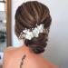 Prosy Bride Wedding Flower Hair Pieces Silver Bridal Pearl Hair Accessories Rhinestones Hair Comb Slides for Women and Girls