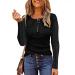 Long Sleeve Shirts for Women Fitted, Women's Long Sleeve Tops Casual Fall Henley Shirts Slim Fit Blouses Ribbed Knit T Shirts Large Black