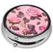 Pretty Pink Roses Round Pill Box - 3 Compartment Organizer & Portable Travel Pill Case | Perfect for Traveling - Buy Online on GoSupps.com