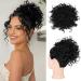 Dirty messy bun short curly ponytail extension synthetic hair scrunching large bun hair part with hair clip clip cord strain loose hair bun hair extension (black)