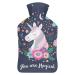 Flower Unicorn Hot Water Bottle With Cover Plush Bed Bottle Hand Warmer For Adults And Children 26.5X15.3cm