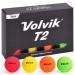 Volvik T2 Ionomer Polymer Low Side Spin Matte Finished Long Distance Balls 2-Pieces, 1 Dozen Multicolor