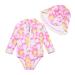 BONVERANO Baby Girls Swimsuit Toddler Bathing Suit Long-Sleeve Zipper One Piece Swimwear with UPF 50+ Sun Protection 18-24 Months Pink Yellow