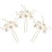 Sppry Wedding Hair Pins (3 Pcs) - Elegant Pearl Floral Crystal Hair Accessories for Bridal Women (Gold)