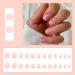 24Pcs Short Square Nude French Tip False Nails with Abstract Lines Design - Glossy Acrylic Full Cover Press on Nails for Women, Girls - Pink Curve - Buy Online on GoSupps.com