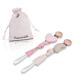 Paperkiddo 2pcs pacifier chain pacifier band girl and boy from Bauhmwoll-Musselin with nickel-free metal clips 22cm for bib triangular sucker scnuller (Dear + moon)