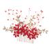 HAPINARY Handmade Comb Hair Insert Comb Bridal Headpiece Flower Hair Combs Wedding Side Comb Wedding Hair Combs Pearl Comb Clip Crystal Headpiece Tiara Red Hanfu Bride Headgear