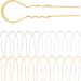 20 Pack Gold Silver Metal Alloy U Shaped Wave Curved Long Hair Fork Pins Chopsticks Hairpins Picks Hair Sticks Shawl Pin Hairclips Simple Fast Bun Holder Accessories Bulk