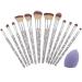 Diamond Crystal Rhinestone Makeup Brush Set W/Gift Box & Cosmetic Sponge Bedazzled Bling Glitter Brushes set 13PC 13 Pcs Silver N Diamond Crystal