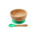 Babi Baby Toddler Large Bowl & Matching Spoon Set Natural Bamboo with Stay Put Silicone Suction Ring (Green)