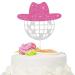 1Pcs Glitter Disco Ball Cake Decorations Cowboy Hat Cake Toppers Western Disco Ball Cupcake Topper for Western Theme Party Favors Supplies Newdiscoball