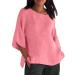 Women Blouse and Shirts Sale Clearance Summer Tee Tops Basic Short Sleeve V-Neck Cotton Linen Loose Fit Shirts Blouses Ladies Tunic Tops Casual Button Oversized T-Shirt Tops 529-qppoj-3-pink XL