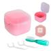 DIDATOOL Denture Cup Denture Bath for Soaking Dentures Denture Case with Lid Easy to Carry and Clean Denture Case with Removable Rinse Basket and Finger Toothbrush (Square Transparent Pink) Square Transparent Pink