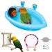 Bird Bathtub with Mirror 3 Packs, Wooden Bird Mirror Perch Stand, Colorful Swing Bird Cage Accessories for Budgerigar, Parakeet, Cockatiel, Conure, Lovebird, Cockatoo