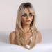 Long Blonde Curly Wig with Bangs - Synthetic Dark Roots Wig for Daily Party & Cosplay - Buy Online on GoSupps.com