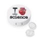 I Lvoe Science Heart Cute Contact Lens Case Travel Portable Round Contact Storage Box Kit with Mirror for Daily Outdoor