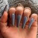 Brishow artificial fingernails coffin long pure color ballerina for sticking glossy full cover acrylic for women and girls 100 pieces (gray)
