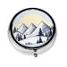 White Snowy Mountainsround Pill Box 3 Compartment Round Pill Box Organizer # Portable Travel Pill Box for Traveling.