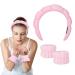 Spa Headband for Women Sponge Puffy Makeup Headband for Skincare Skincare Headband with Wristbands Terry Towel Cloth Fabric Head Band Facial Makeup Hair Wrap for Skincare Face Washing Shower Pink