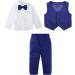 Mint Green Baby Boys Gentleman Suit Set | Long Sleeve Shirt with Bowtie, Waistcoat & Pants | Solid Blue | 18-24 Months - Buy Online on GoSupps.com