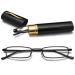Vevesmundo metal reading glasses mini compact light spring hinge narrow classic reading aid glasses with metal etui 1 piece of black blue light filter reading glasses 3.0 x