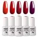 evpct Dark Ruby Red Gel Nails Polish Colors Red 5Pcs Set Kit,5 Colors Light Brick Wine Dark Red Soak off UV LED Cured Summer Autumn Fall Gel Nail Gel Polish Set Holidays Gift for Women Nail Art -D SetD