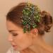 Jumwrit Wedding Hair Comb Rhinestone Bridal Hair Comb Handmade Wedding Headpiece Rhinestone Beads Hair Comb Bride Wedding Hair Accessories for Women Girls(Green)