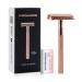 Safety Razors for Sensitive Skin Single Blade Razor with 10 Double Edge Blades Reusable Metal Razor for a Smooth and Clean Shave(Rose Gold)