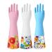 Bamllum 3 Pairs Rubber Cleaning Gloves Household Kitchen Dishwashing Gloves with Cotton Flocked Liner Long Cuff 16 Inches Reusable Non-Slip (Medium Blue+Pink+White) Medium Blue+pink+white