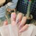 Sethexy glossy oval long false nails light rhinestone pink full cover 24st sparkle acrylic fingernails for women and girls