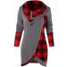 Bigfanshu Women's Plaid Patchwork Sweatshirt Sleeve Irregular Hem Button Tartan Tunic Autumn Winter Pullover Tops Gray - Buy Online on GoSupps.com