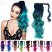Colorful Ombre 2 Tone Cosplay Ponytail Hair Extension Body Wavy Fake One Piece Clip in Warp Around Pony Tail (Purple/Rose)